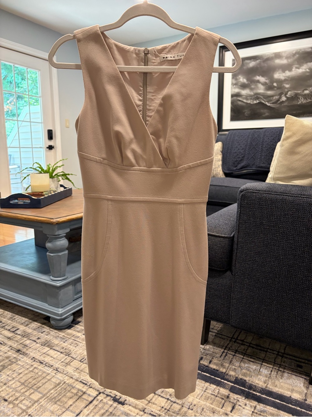 Trina Turk Taupe Sleeveless Wrap-Front Midi Dress
